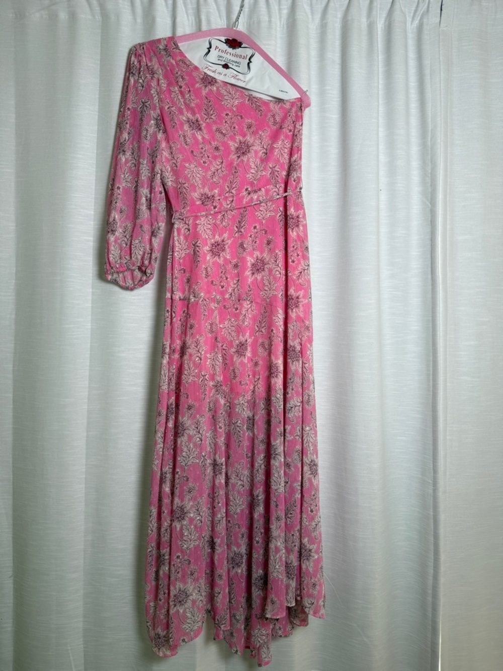 Taylor Pink Floral One Shoulder Midi Dress | Size 6 - Picture 7 of 12
